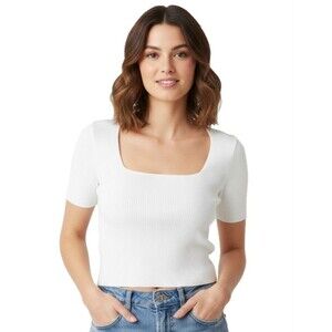 Abercrombie & Fitch Short Sleeve Squareneck Ribbed Top Women's Medium White, New